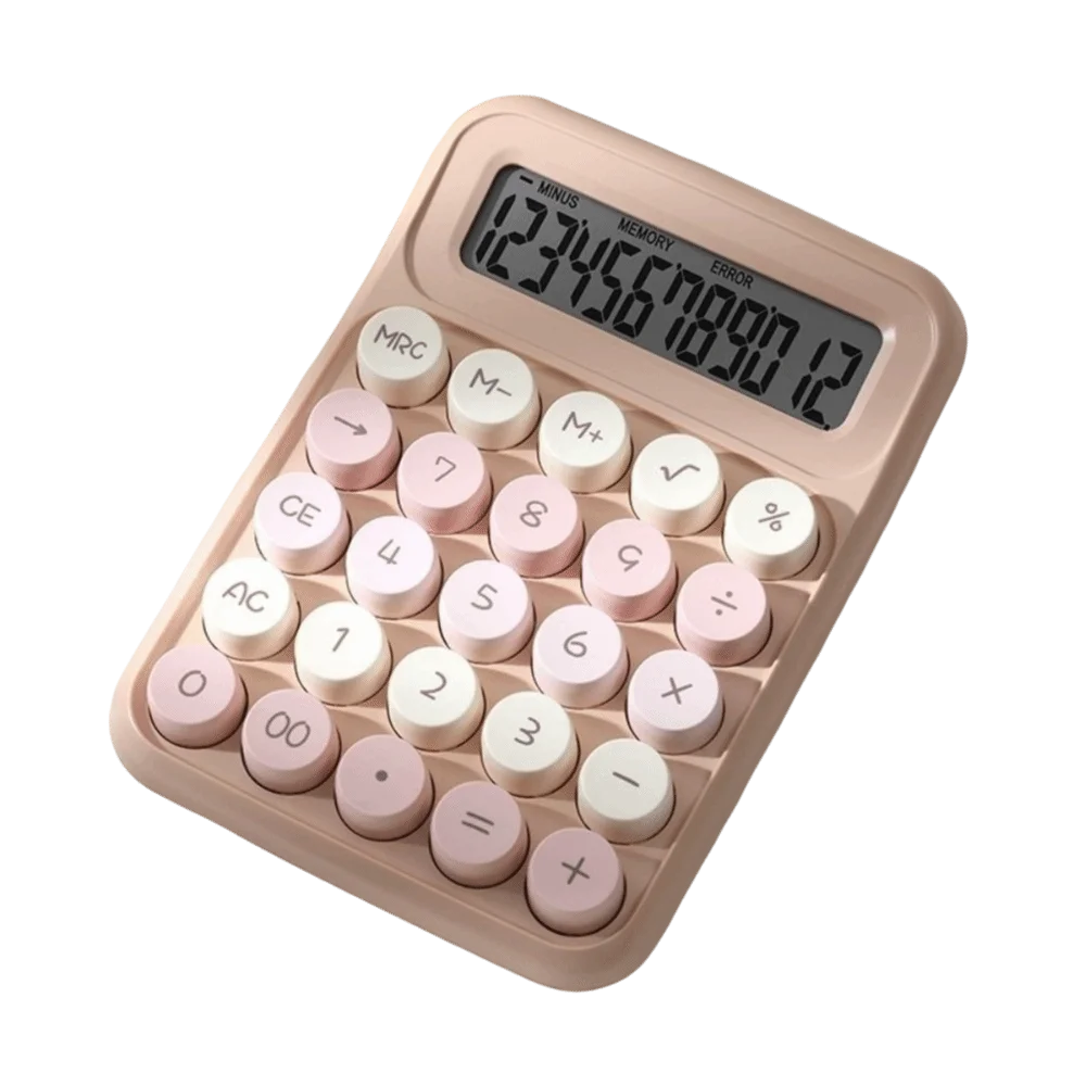 12 Digit Mechanical Key Calculator Large LCD Display ABS Material Silent Calculator Pastel Color Round Button
