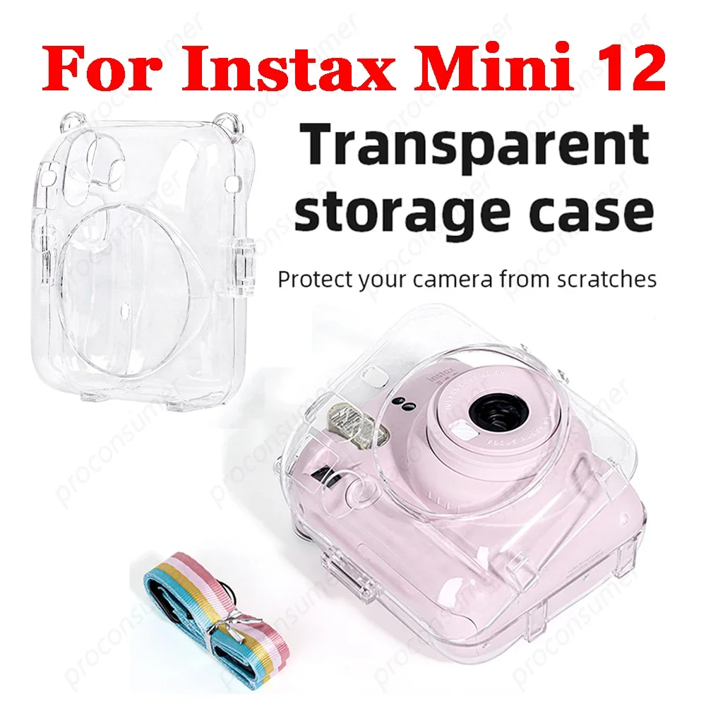 Transparent Camera Case For Fujifilm Instax Mini 12 Camera Bag PC Crystal Storage Case with Shoulder Strap For Instax Mini 12