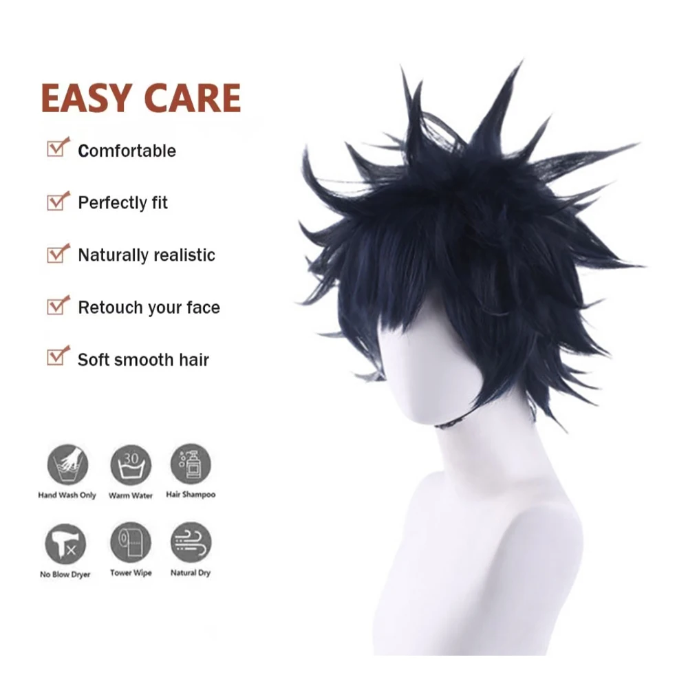 عالية الجودة أنيمي Jujutsu Kaisen Fushiguro Megumi تأثيري الشعر الاصطناعية أسود قصير الشعر رقيق الطبيعي هالوين شعر مستعار يومي