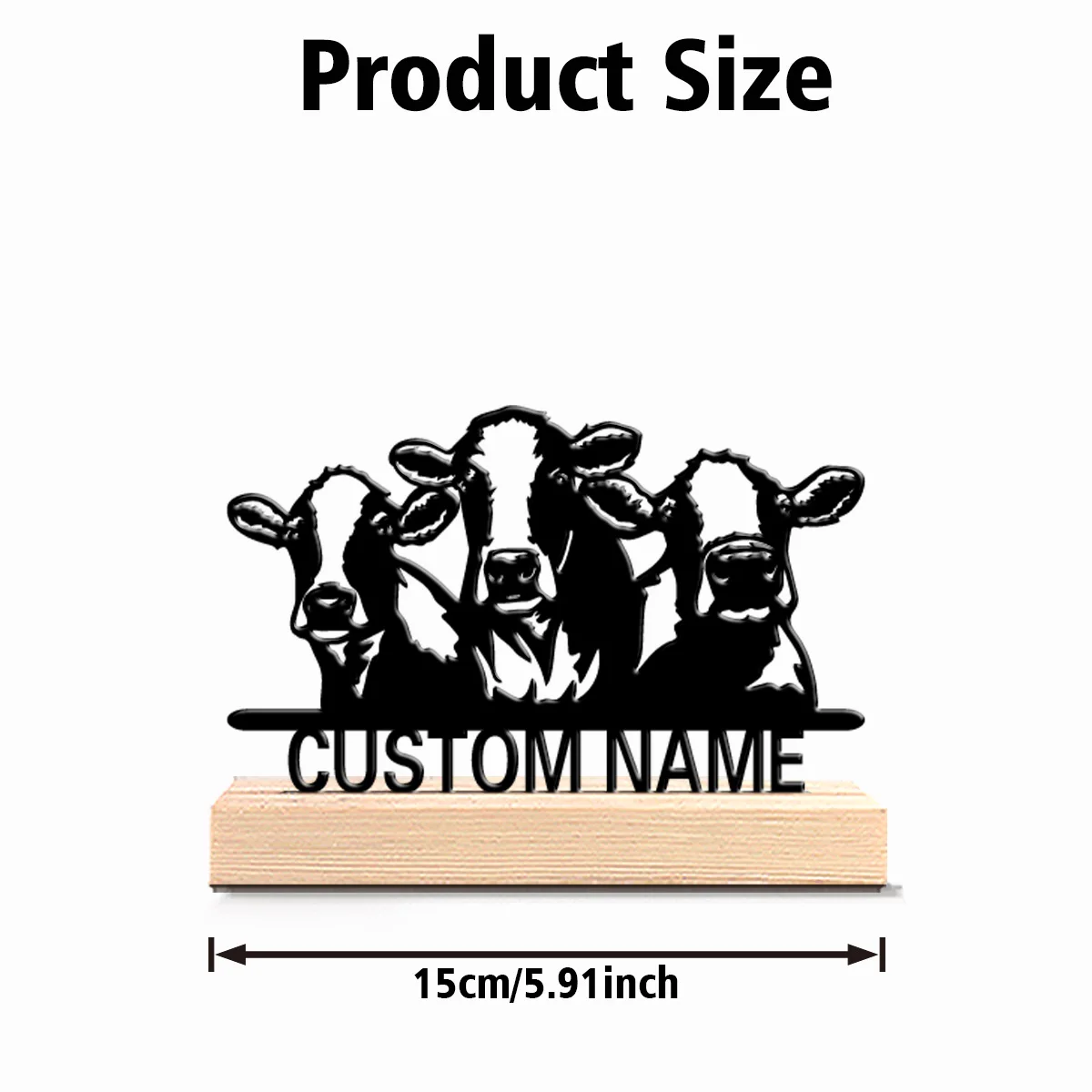 1pc New Design Personalized Custom Three cows Metal Art With Wooden Base Tabletop Decoration Wooden Base Tabletop Game For Stra