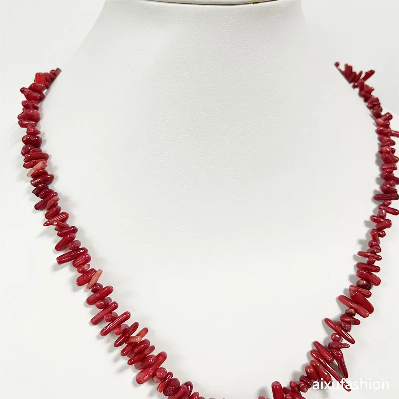 Natural Irregular Coral Stone Necklace Branch Plantlet Freeform Jewelry Vintage Seedlings Classic Beaded Chain Strand Gift