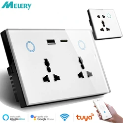 Melery WIFI Wall Socket TYPE-C USB Universal Electrical Plug Outlet 13A Power Touch Switch Wireless Charge by Alexa Google Home