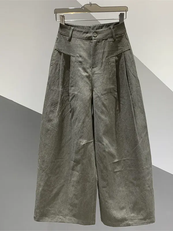 Authentic High Waist Pleated Design Casual Wide Leg Pants Straight Floor-Length Trousers Autumn New Arrival Women's Fashion