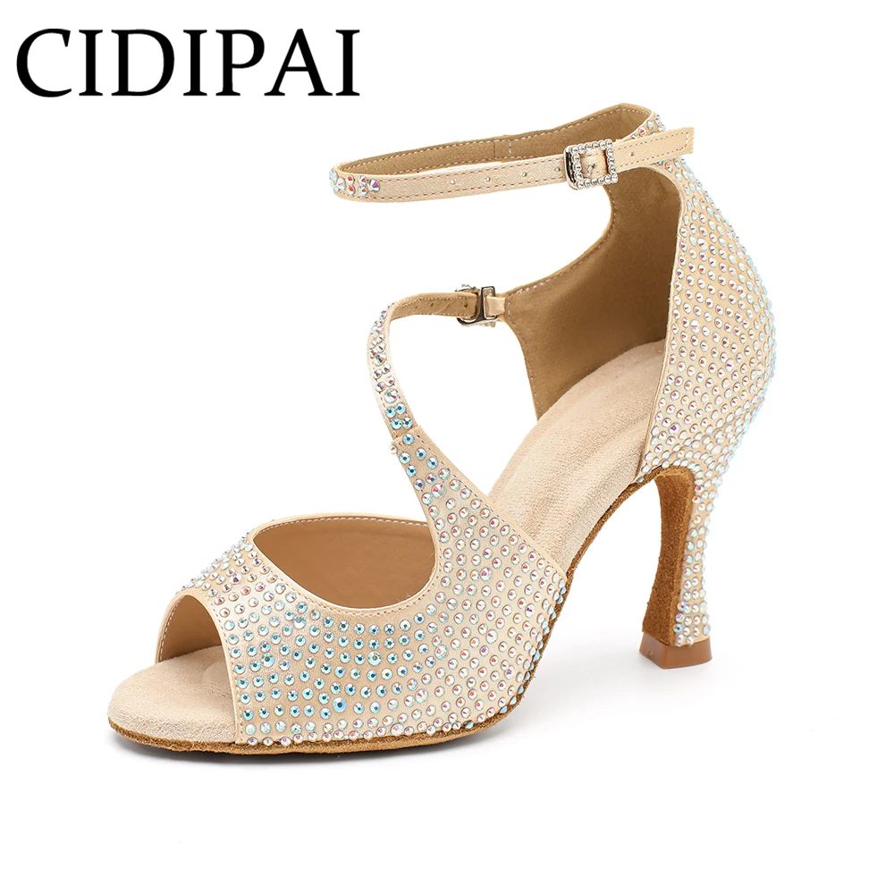 

CIDIPAI New Rhinestone Latin Dance Shoes Women Tango Salsa Dancing Shoes Indoor Party Sneakers Ladies' Soft Sole Wedding Shoes