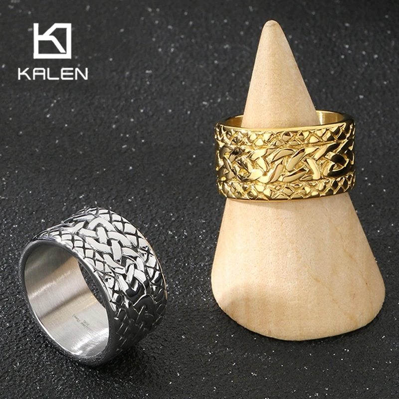 KALEN Stainless Steel Vintage Celtic Knot Band Ring for Men Punk Biker Finger Rings Women‘s Hip Hop Party Jewelry Gifts