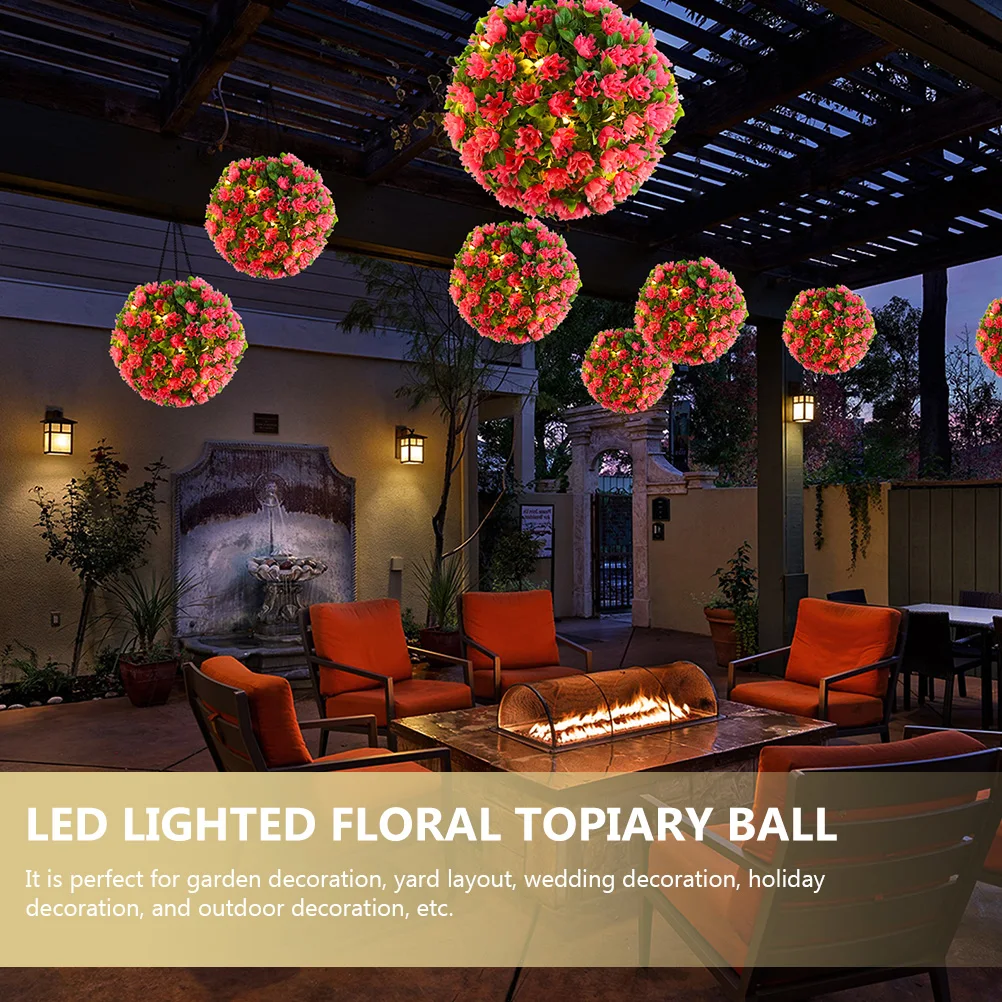

Pink Flower Chandeliers Solar Topiary Balls Artificial Garden Decor Large Plastic Hanging Plants LED Floral Ball Lamp Yard