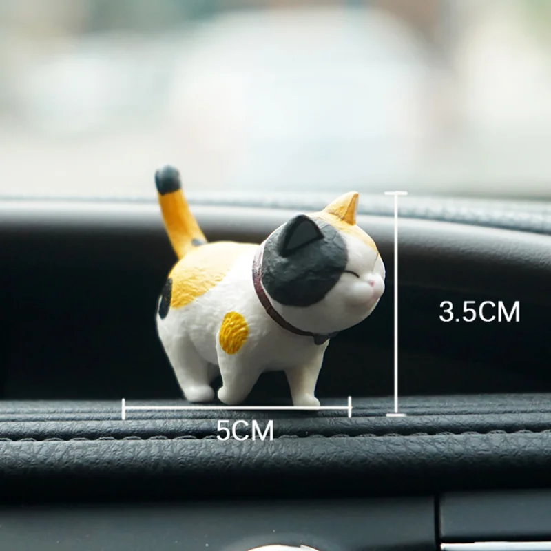 9Pcs Car Decoration Cat Rotate Head Doll Kitty Creative Auto Ornaments Toys Cat Micro Landscape Model Cute Car Accessories Gifts