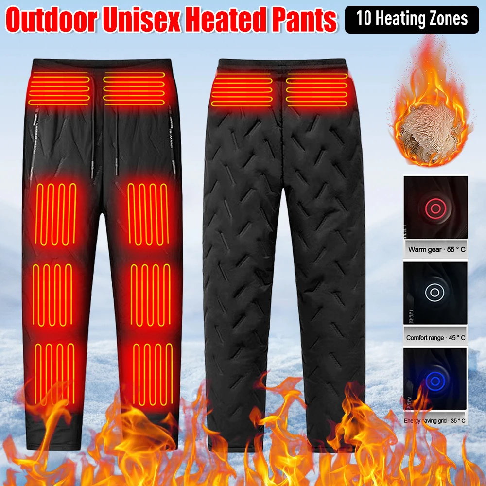 Unisex Heated Pants 10 Heating Zones Heating Warmer Pants Winter Electric Heated Trousers Winter Outdoor Sports Thermal Trousers