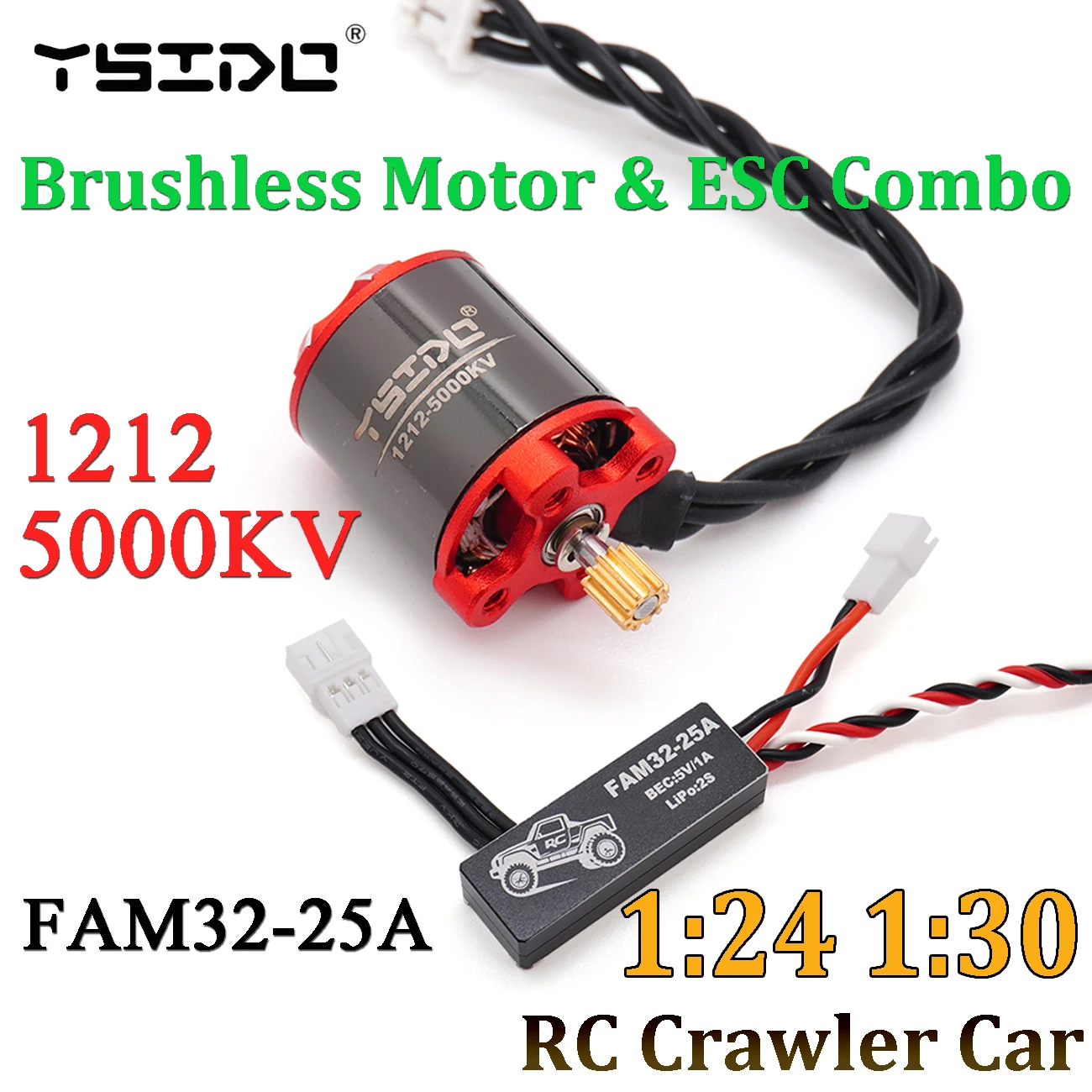 1/30 SCX30 1212 5000KV Outer Rotor Brushless Motor w/ 25A ESC Combo Set for 1/24 1/30 RC Crawler Car Axial TRX4M SCX24 Upgrade