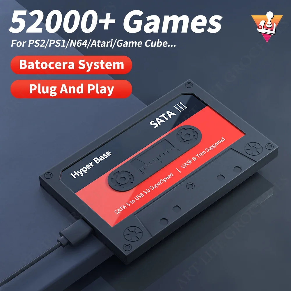 Batocera 2T HDD Portable External Hard Drive With 52000 Retro Games 10000 3D Games For PS3/PS2/WII/Sega Saturn/N64 For PC/Laptop