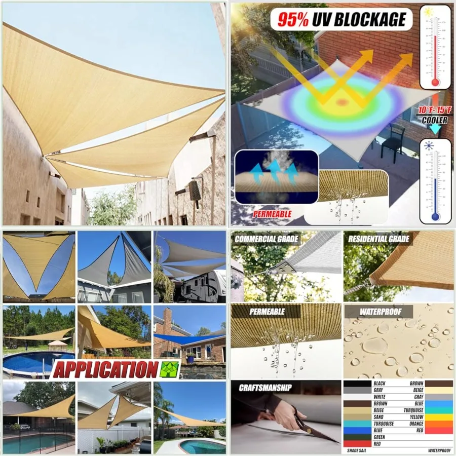 

20' x 20' x 20' Triangle TAPT20 Sun Shade Sail Canopy Mesh Fabric UV Block UPF50 - Commercial Heavy Duty - 190 GSM - 3 Years Wa