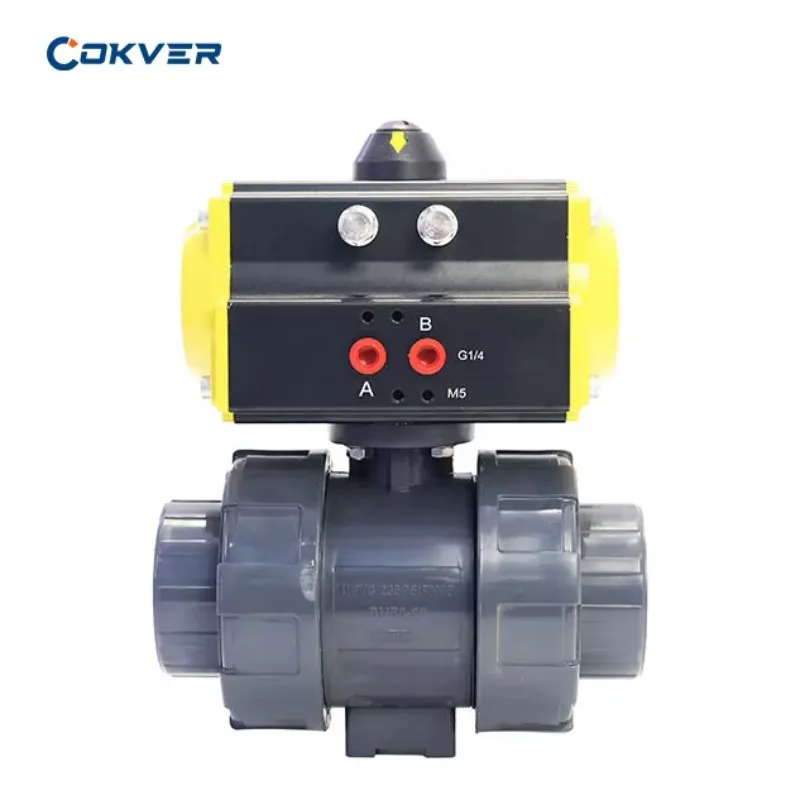 UPVC Double Acting Air Actuator True Union Socket Spring Return Pneumatic Water Ball Valve DN100 EPDM Seals OEM