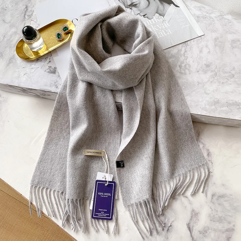 100% Cashmere Winter Design Pashmina Wool Scarf for Women Warm Thick Shawls and Wraps Female Bufanda Echarpe Tassel Muffler