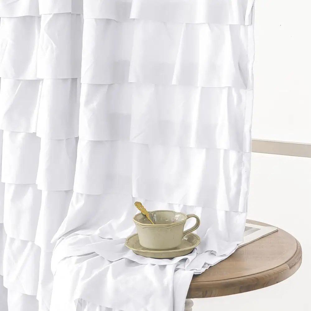 

White Ruffled Curtain 80 Inches Long 1 Panel Rustic Farmhouse White Boho Ruffle Curtain for Living Room, Rod Pocket Privacy Ligh