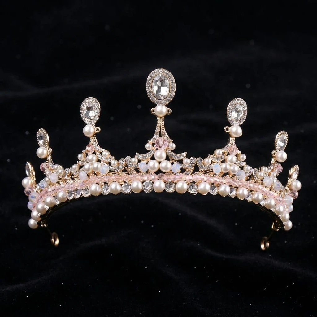 Bridal Crown Headpiece Rhinestone Pearl Half Crown Wedding Dress Accessory view 6