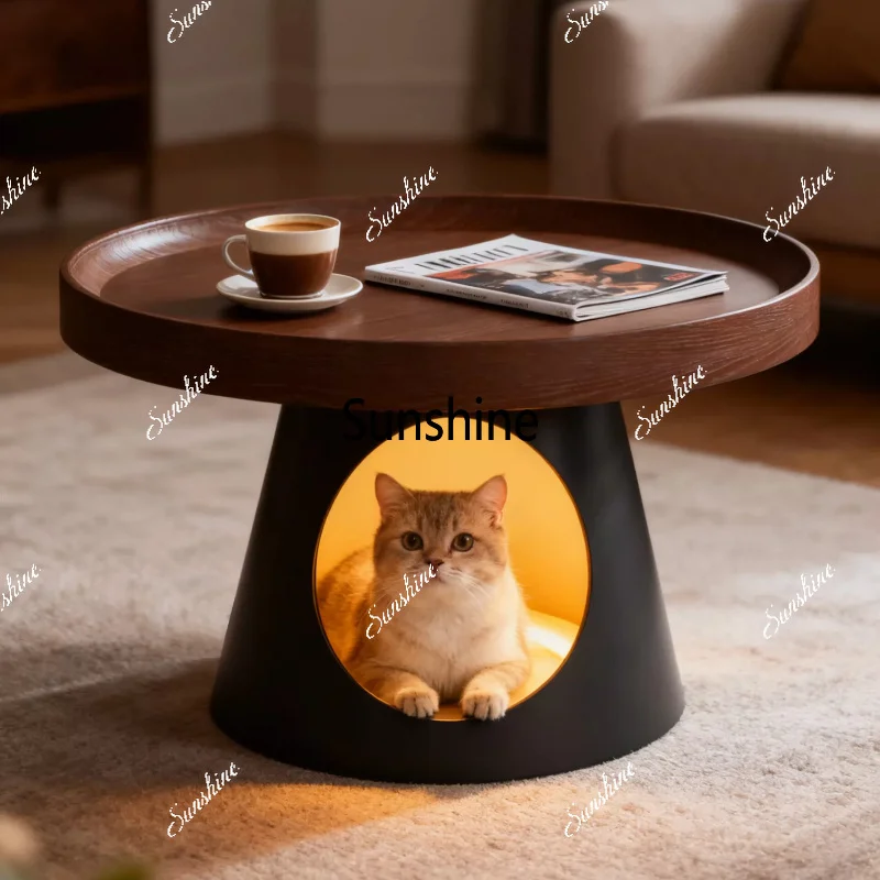 Medieval style coffee table, solid wood light luxury high-end small apartment living room coffee table