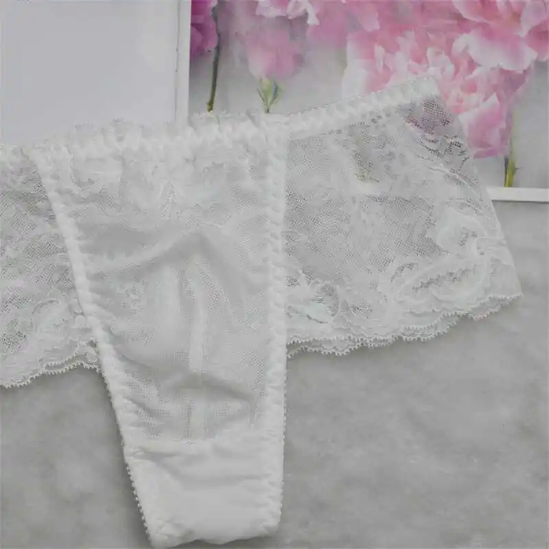 T-Brief en dentelle blanche pour homme, demi-transparente, Sexy, cadeaux BF, fête privée FKK, Harajuku Thai