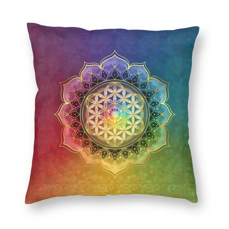 Flower Of Life Golden Light Energy Cushion Cover 40x40 Decoration 3D Print Geometric Mandala Throw Pillow for Car Two Side