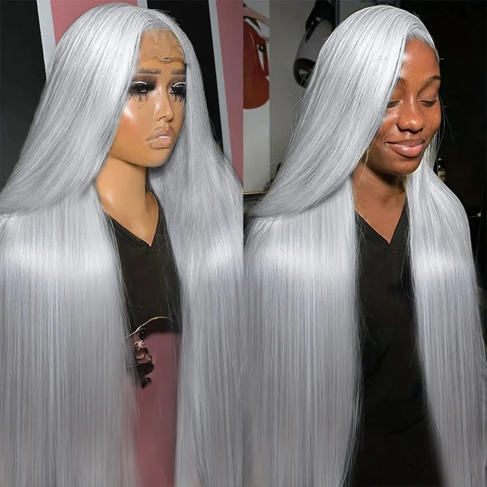 

Bone Straight 13x4 Серебристо-серый парик фронта шнурка Вьетнамский блондин Цветные парики из человеческих волос для женщин 13x6 Парик фронтальной части шнурка Необработанные волосы