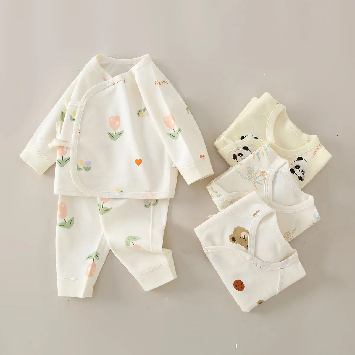 0-6M Infant Boy Girl Pure Cotton Breathable Top & Pants Matching Set Newborns Spring Fall Soft Skin-friendly Stylish 2pcs Outfit