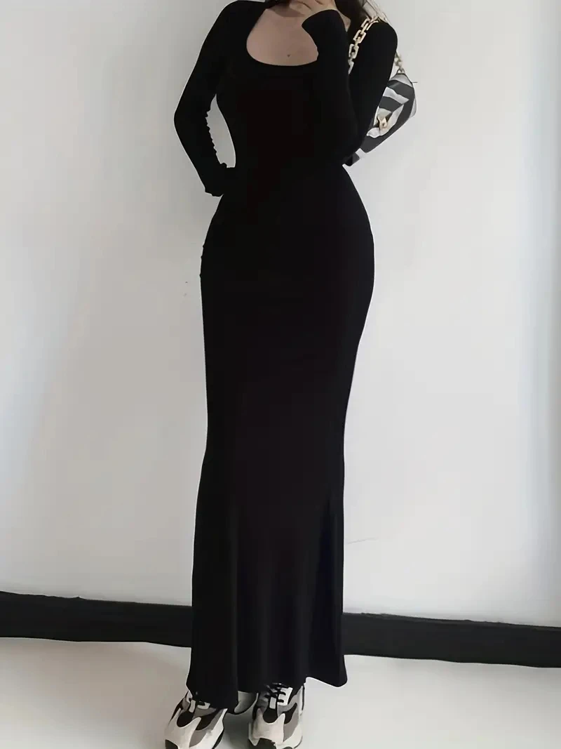 Abito lungo a maniche lunghe in raso con slip da donna 2023 Y2k estivo aderente elegante abiti sexy da donna festa di compleanno club vestito estivo