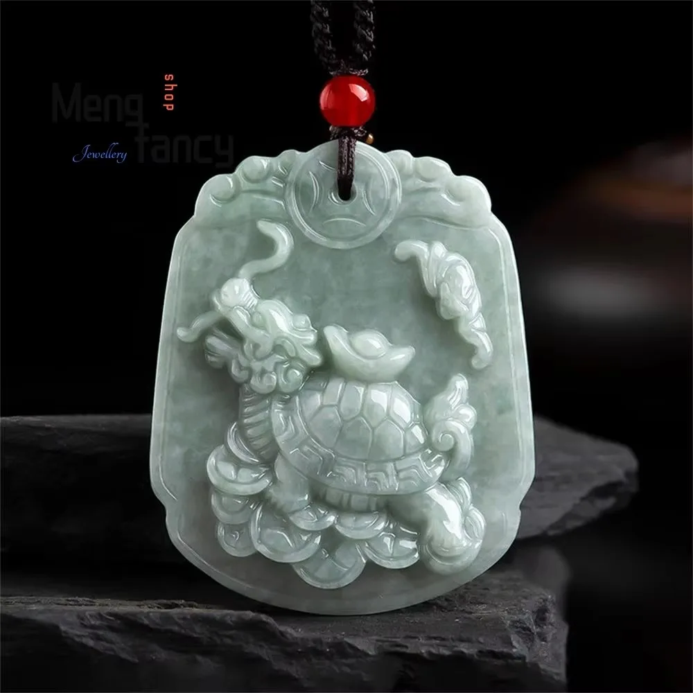 

Natural A-goods Jadeite Fortune Dragon Turtle Ice Jade Pendant Simple Exquisite Best Selling Mascot Fashion Jewelry Holiday Gift