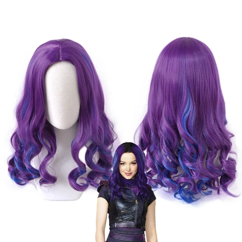 Mal Cosplay Wig Costume Descendants 3 Heat Resistant Synthetic Hair Girl Women Wave Curly Wigs