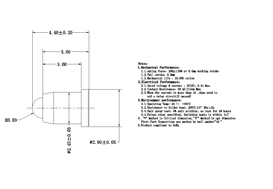 ประเภทที่กําหนดเอง ความแม่นยําสูงที่กําหนดเอง 4.4 มม. เส้นผ่านศูนย์กลางสูง 2.45 มม. พิน Pogo หรือขั้วต่อแบบสปริงโหลด