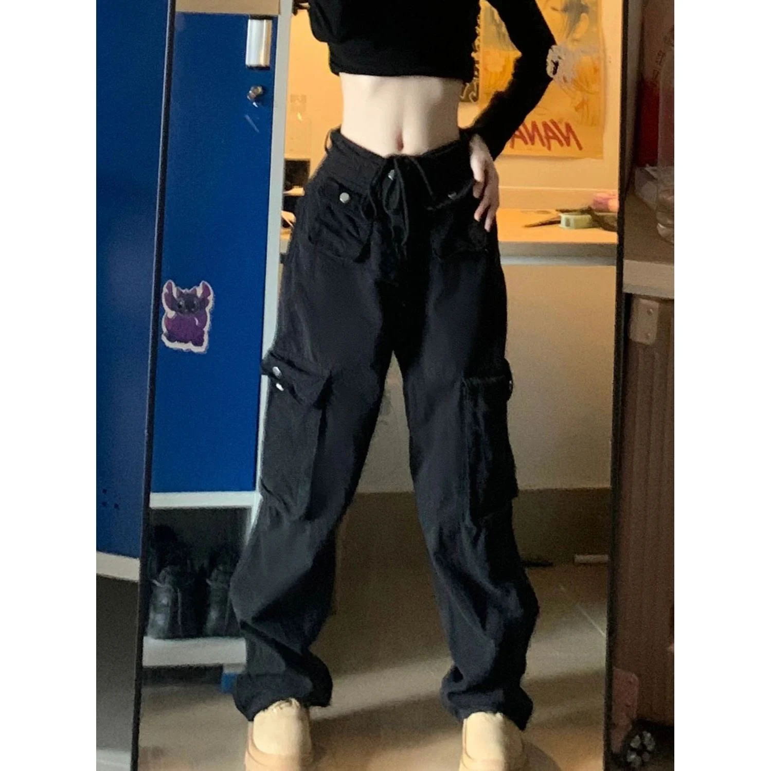 

American Style High Waist Workwear Denim Jeans Women's Multi Pocket Straight Leg Long Pants Versatile High Street Hip Hop