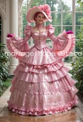 Pink Princess Victorian Prom Dresses Customsized Fairytale Ruched Bustle Corset Lace-up Rococo Lolita Evening Gown Costume