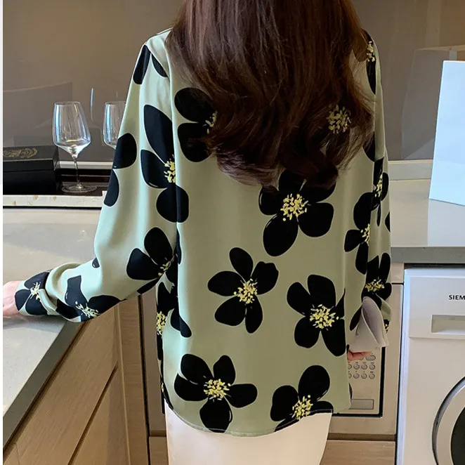 Spring Summer Thin Printed Blouse Women's New Korean Style Long Sleeve Shirt Office Commuter Wear Clothing