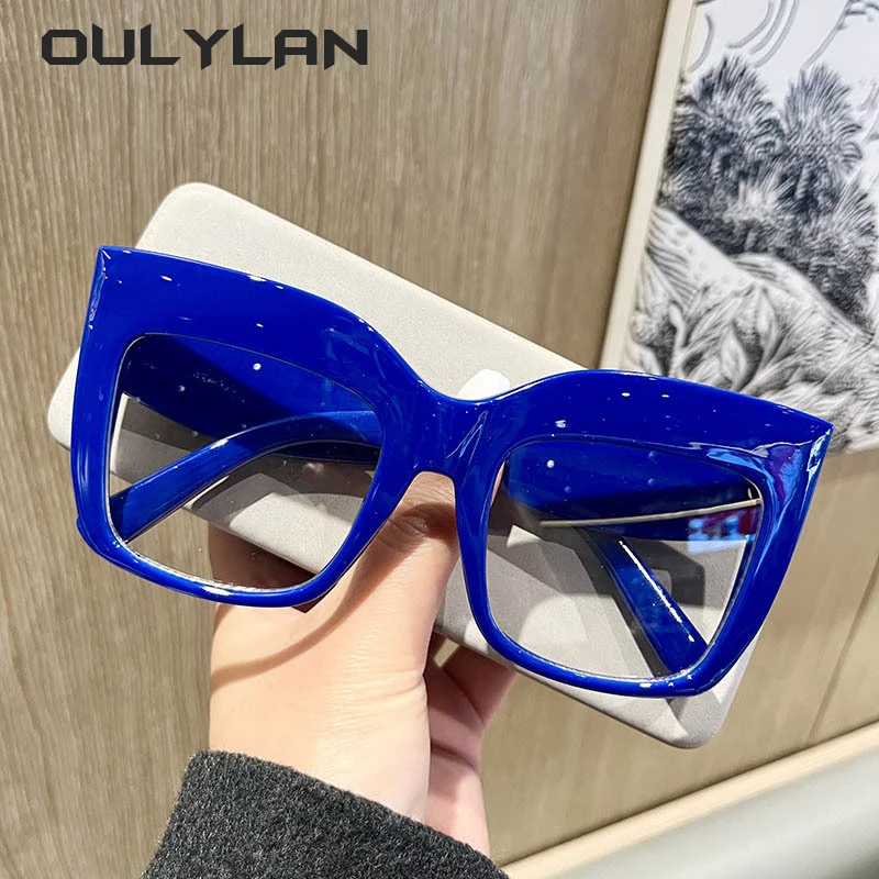 Oulylan Fashion Large Frame Optical Glasses Frame Women Anti Blue Light Reading Glasses Reader Vintage Cat Eye Glasses Frame