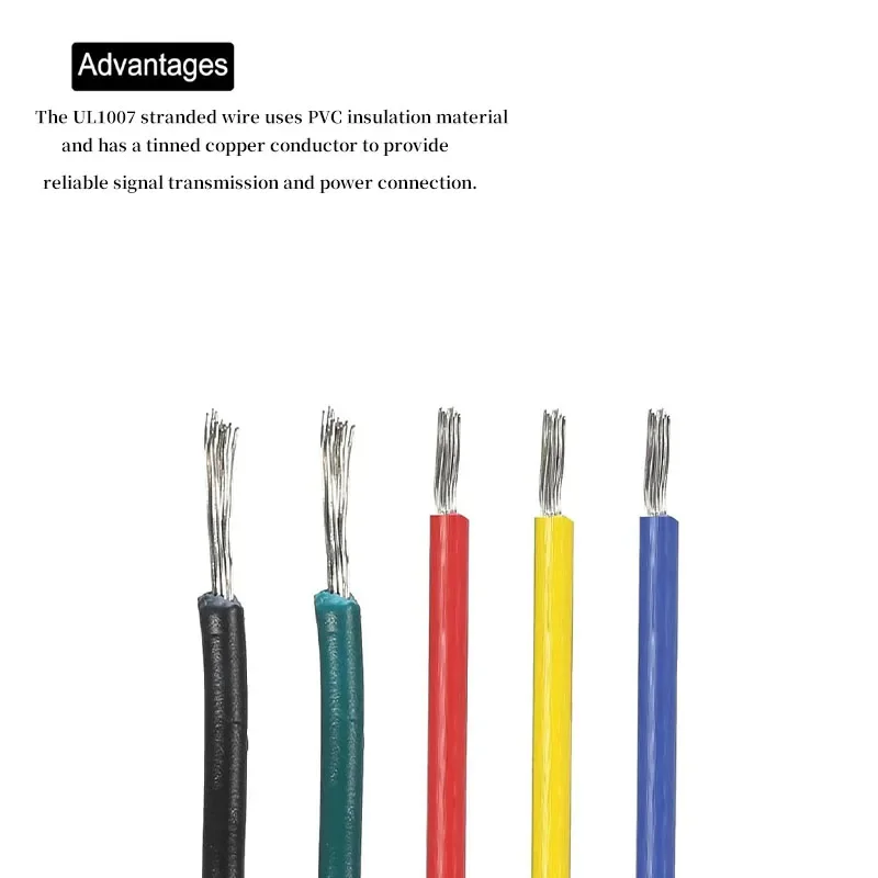 

1007 PVC wire, 30 AWG, 28 AWG, 26 AWG, 24 AWG, 22 AWG, 20 AWG, 18 AWG, 16 AWG tinned copper connecting wire reel, 300V, 80°C