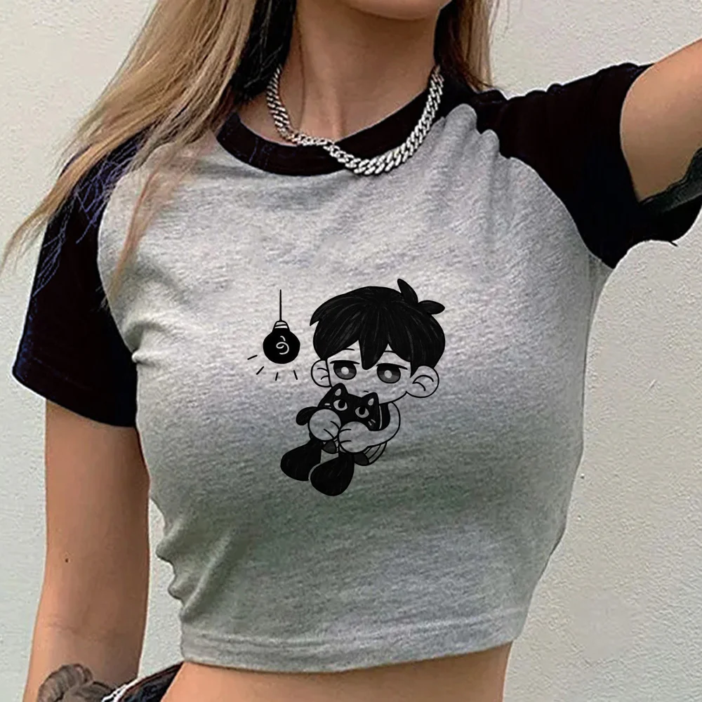 Omori cropped top girl graphic cutecore kawaii cheap cute t shirt japan summer graphic y2k cute