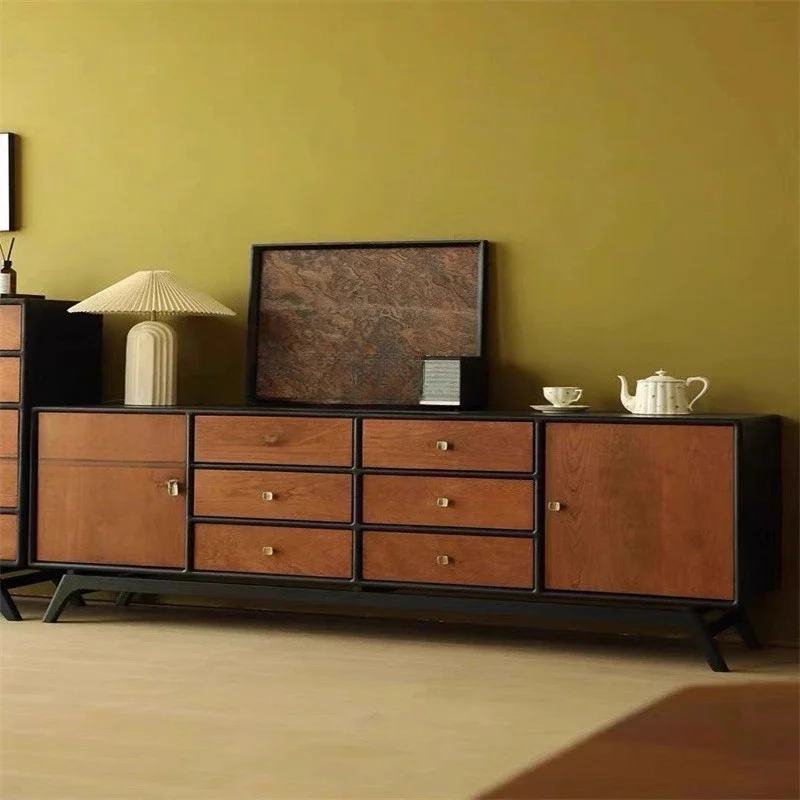 

Retro solid wood color matching dining side cabinet, living room bucket cabinet simple locker, French bedroom storage cabine