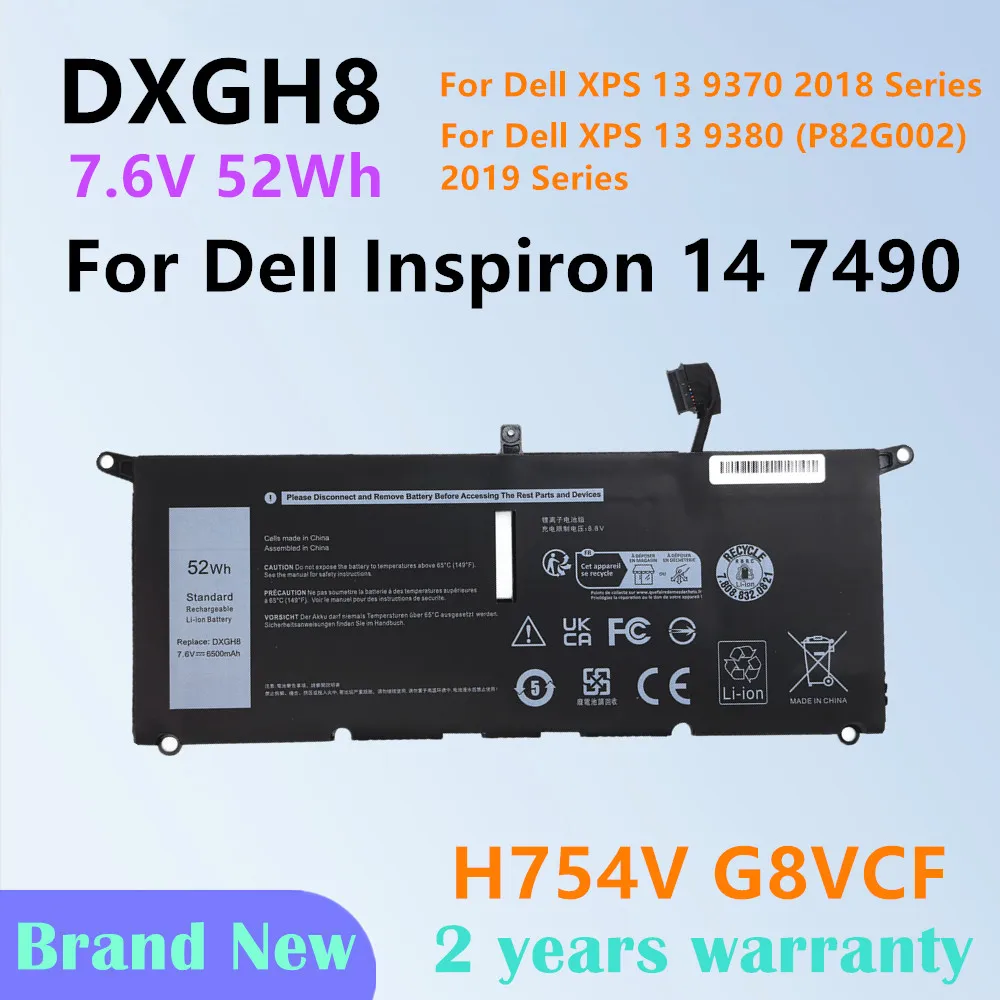 

DXGH8 Laptop Battery For Dell XPS 13 9370 2018 13 9380 (P82G002) 2019 Series Inspiron 14 7490 H754V G8VCF