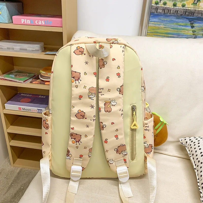 Capybara Print Large Capacity Lightweight Kids Unisex School Backpack Grade School Birthday Gift Essential Nylon 2024 New Trendy