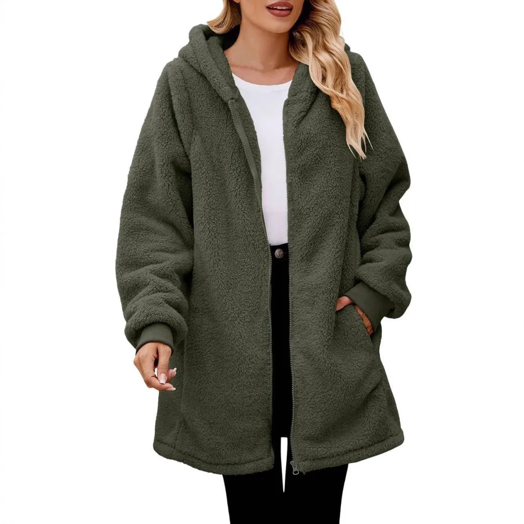 

Winter Warm Jacket Zipper Open Solid Color Long Sleeve Versatile Mid-Length Kurtka Damska Winterjas Voor Dames Ropas De Mujeres