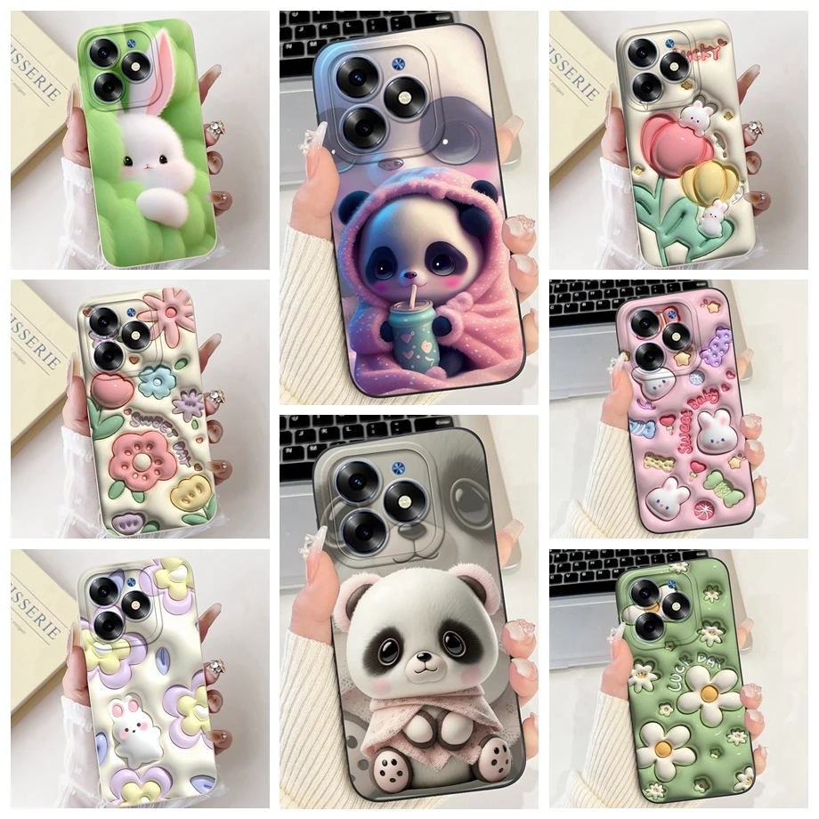 For Itel S23+ S23 Plus ItelS23 Funda Aesthetic Cartoon Panda Rabbit Flower Painting Camera Protection Soft Cover S665LS681LN