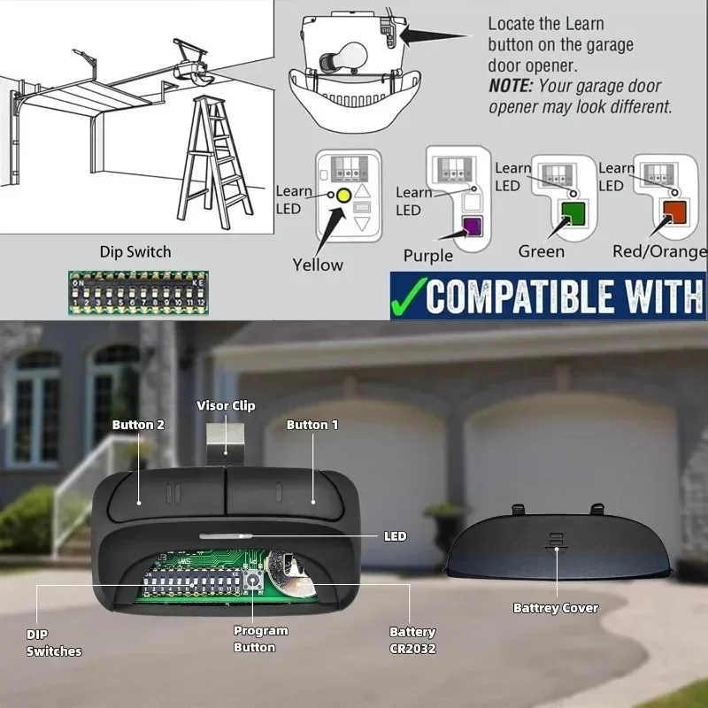 Universal Garage Door Opener Remote 3 in 1 Multifrequency Remote with Clip 280-868mhz Rolling Code Transmitter for LiftMaster