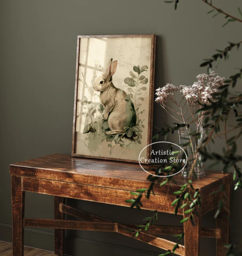 Vintage Boho Spring Easter Goose Girl Bunny Eggs Cottagecore Animal Botanical Poster Canvas Painting Wall Pictures Home Decor