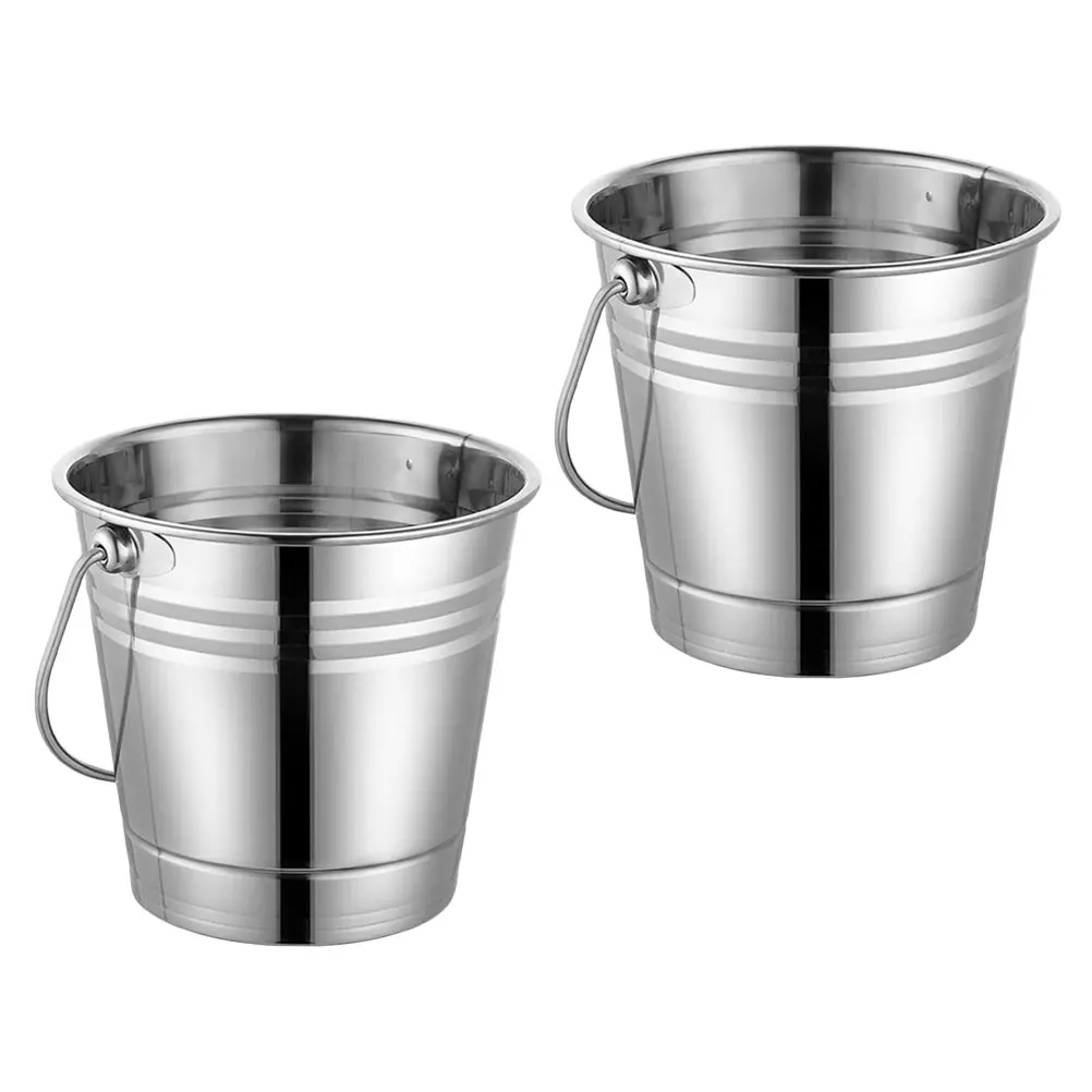 

2 Pcs Ice Bucket Black Portable Metal Insulated for Party Silver Stainless Steel Buckets Bars