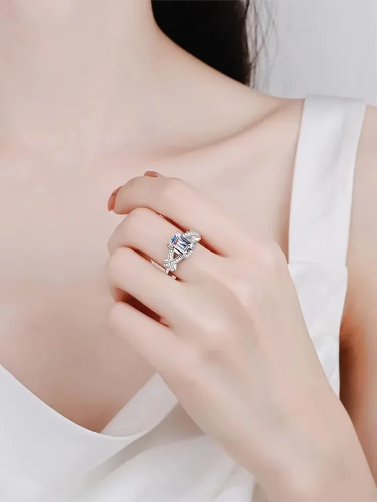 925 sterling silver moissanite ring VVS1 with GRA certified women  rectangular chamfered 3 carat unique ringsjewelry