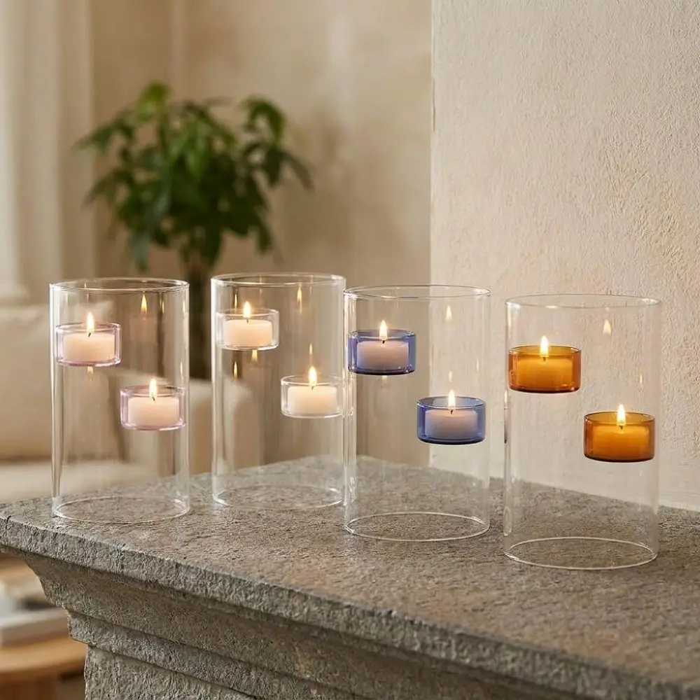 Cylinder Shape Glass Tealight Candle Holder Transparent Romantic Candle Cup Exquisite Versatile Tealight Stand Table Centerpiece