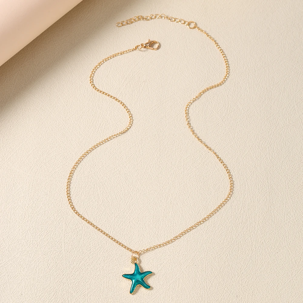 Aihua Niedliche Seestern-Anhänger-Halskette für Frauen und Mädchen, bunte Sommer-Strandmode, Seestern-Halskette, Ohrringe, Schmuck, Geschenke – Detail 5