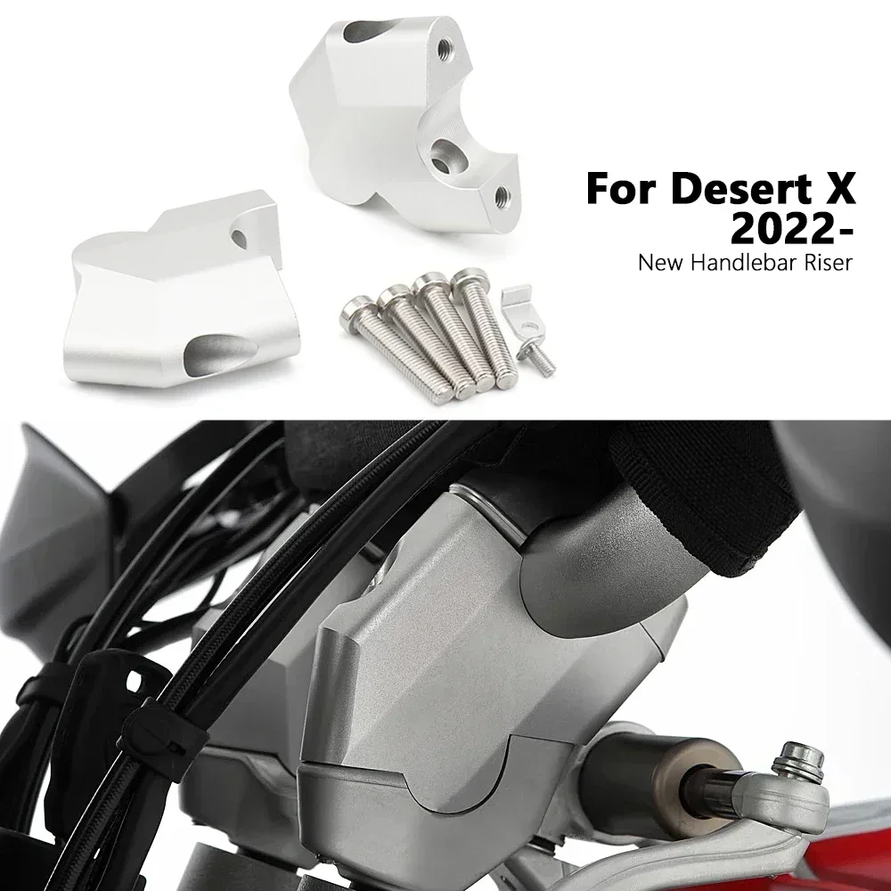 1 pair CNC Aluminium Motorcycle Bar Clamps Handlebar risers Adapter Silver For Ducati Desert X DESERT X DesertX 2022 2023