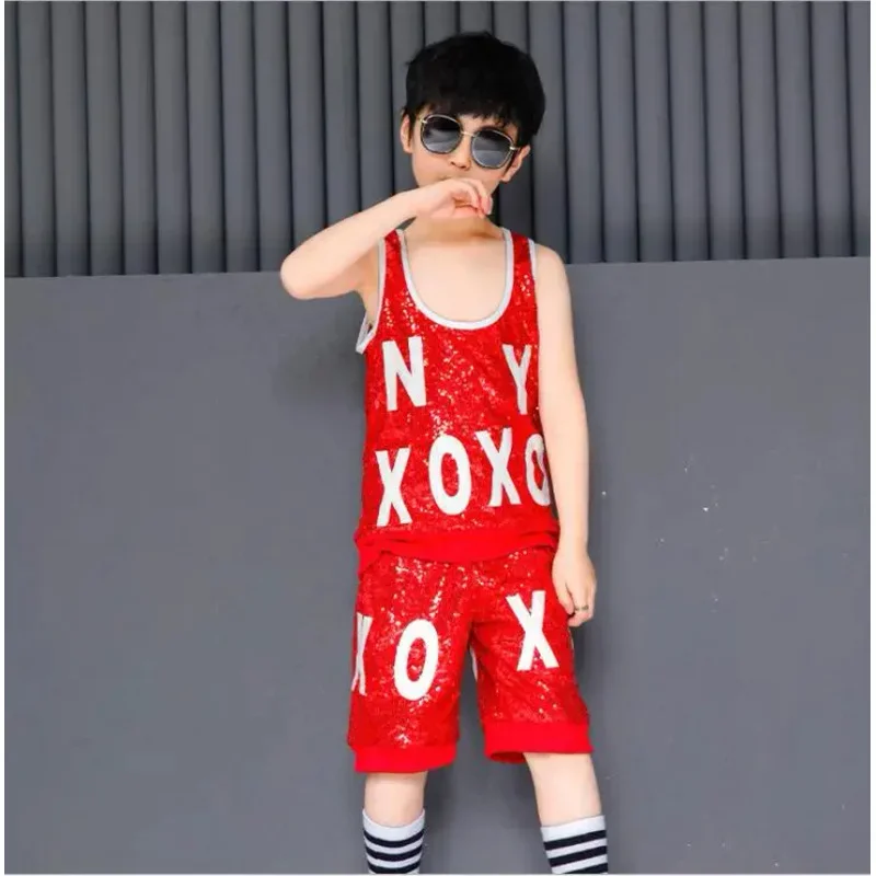 Gilet de danse Hip Hop pour enfants, gilet à paillettes flash rouge, salle de RhDN, vêtements pour enfants, fille et garçon, MN11