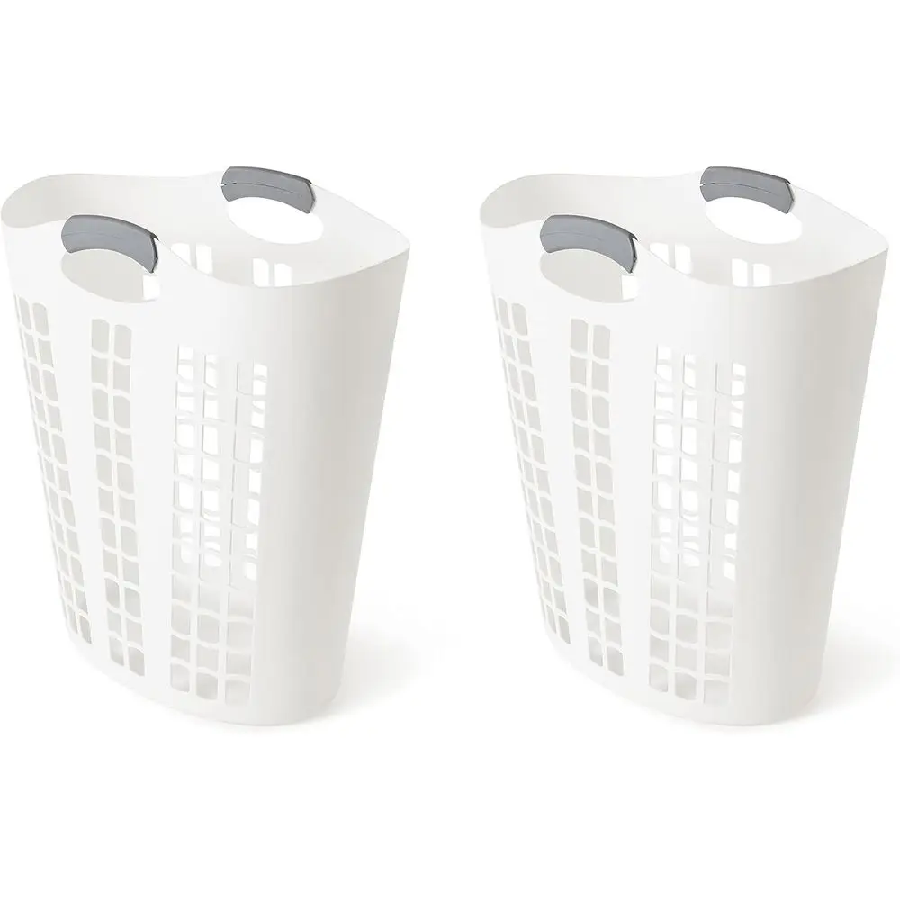 Easy Carry lex Hamper, Large 87.5 Liter Lightweight Plastic Ventilated Laundry Basket Clothes Bin with Handles, White (2 Pack)
