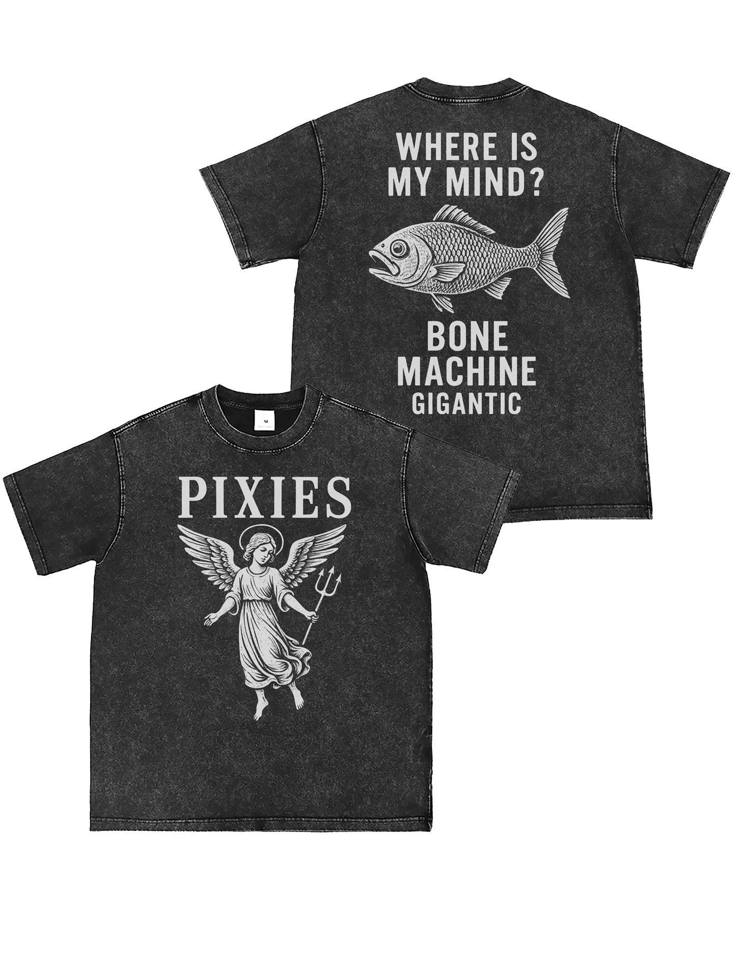 Pixies Band Digital Direct Spray Washed Vintage Grey American Street Punk Rock Short Sleeve T-Shirt Loose Fit Cotton Youth Su...