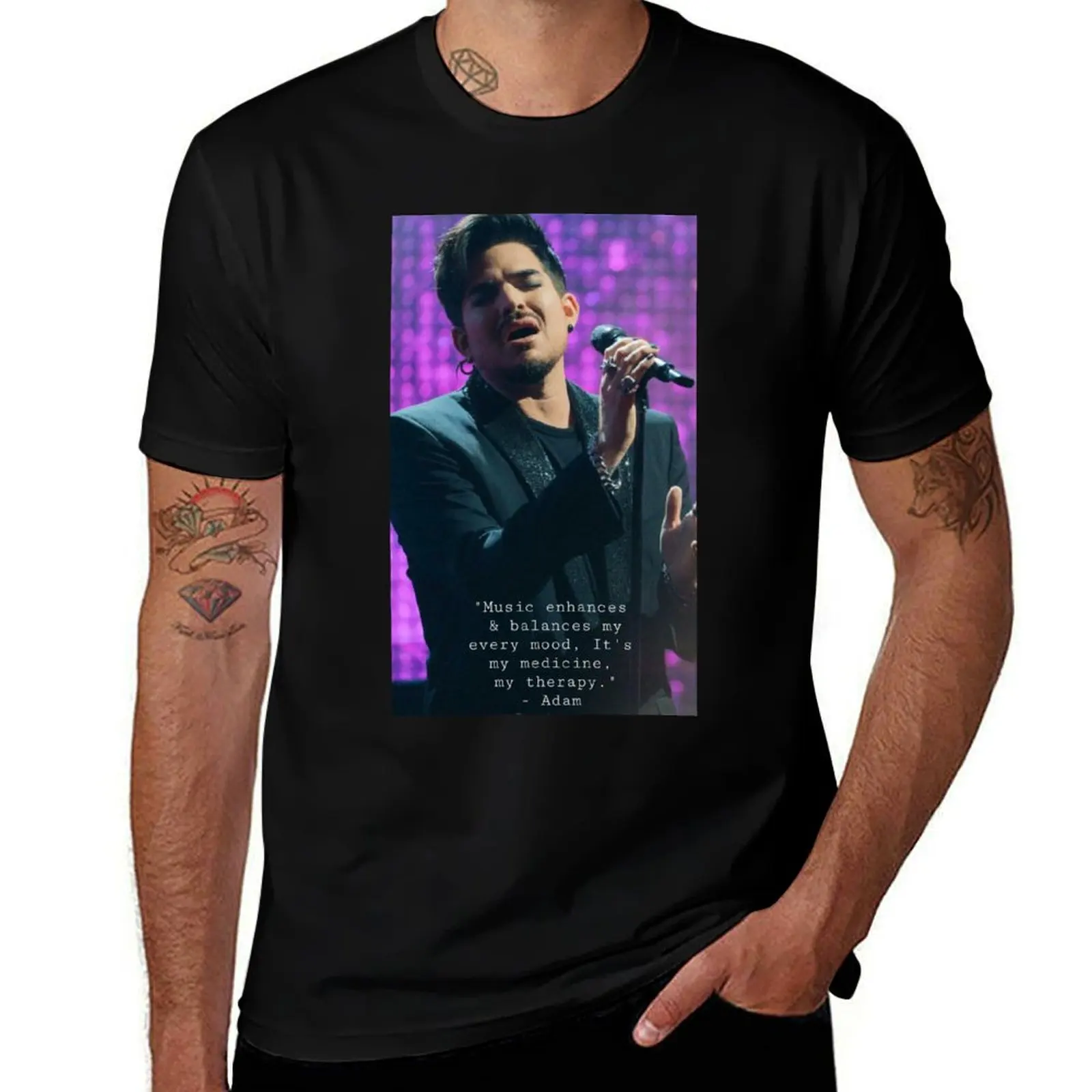 Music is my therapy Adam Lambert T-Shirt Art Pattern Printed Casual Top T-Shirt